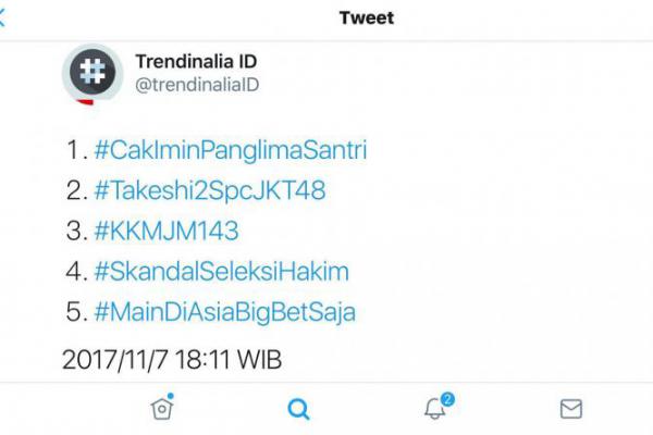 Hastag #CakIminPanglimaSantri Puncaki Trending Topic Twitter