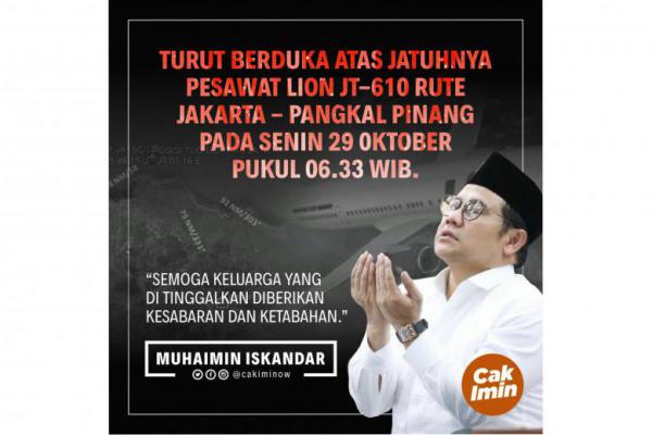  Lion Air Rute Jakarta-Pangkal Pinang Jatuh, Cak Imin Turut Berduka