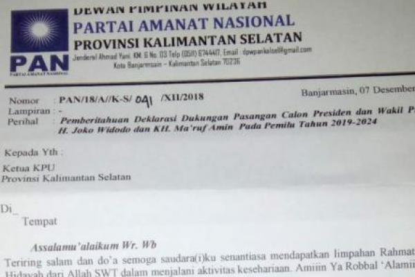 Abaikan Arah Koalisi DPP, DPW PAN Kalsel Dukung Jokowi