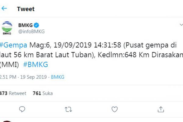 Tuban Digoyang Gempa, Terasa Hingga Trenggalek dan Tulungagung