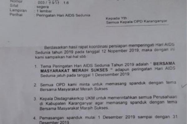 Pemkab Karanganyar Wajibkan Satker dan Perusahaan Peringati Hari Aids Sedunia