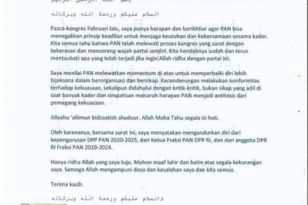 Hanafi Rais Mengundurkan Diri dari PAN dan Anggota DPR RI