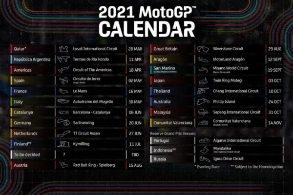 Jadwal Sementara MotoGP 2021 Dirilis, Indonesia Masuk Cadangan