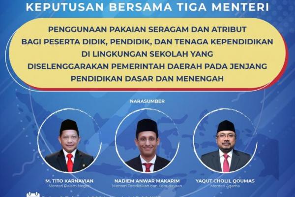 Tiga Menteri Sepakat Terbitkan SKB Tentang Seragam Sekolah