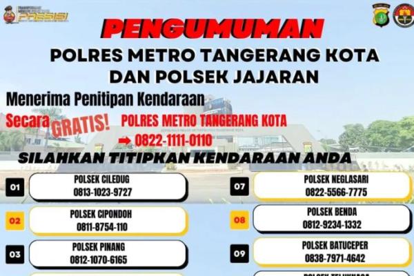 Polres Metro Tangerang Kota Terima Penitipan Kendaraan Bermotor Selama Mudik Lebaran